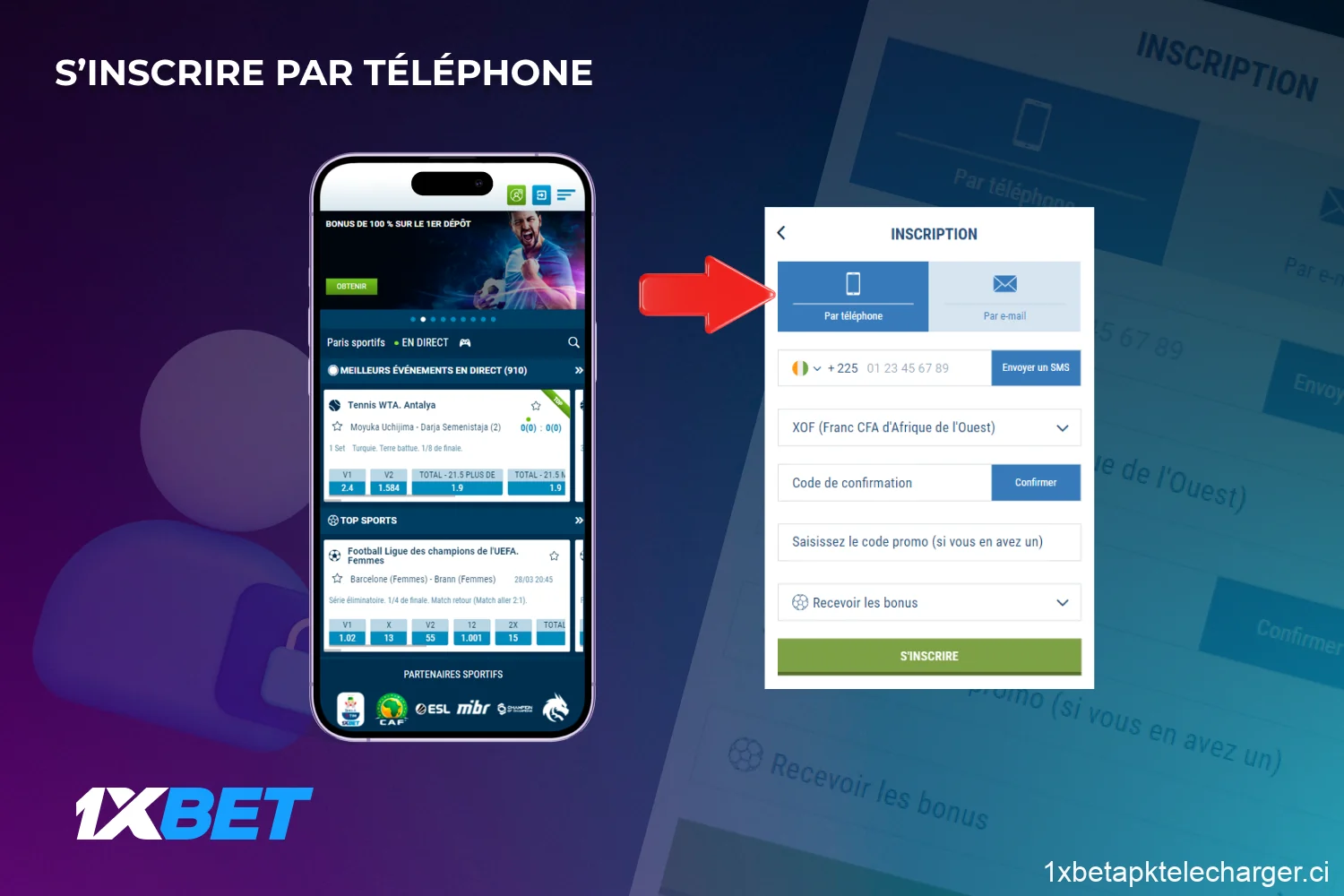 L'inscription par téléphone est le moyen le plus rapide pour les utilisateurs de Côte d'Ivoire de créer un compte chez 1xBet