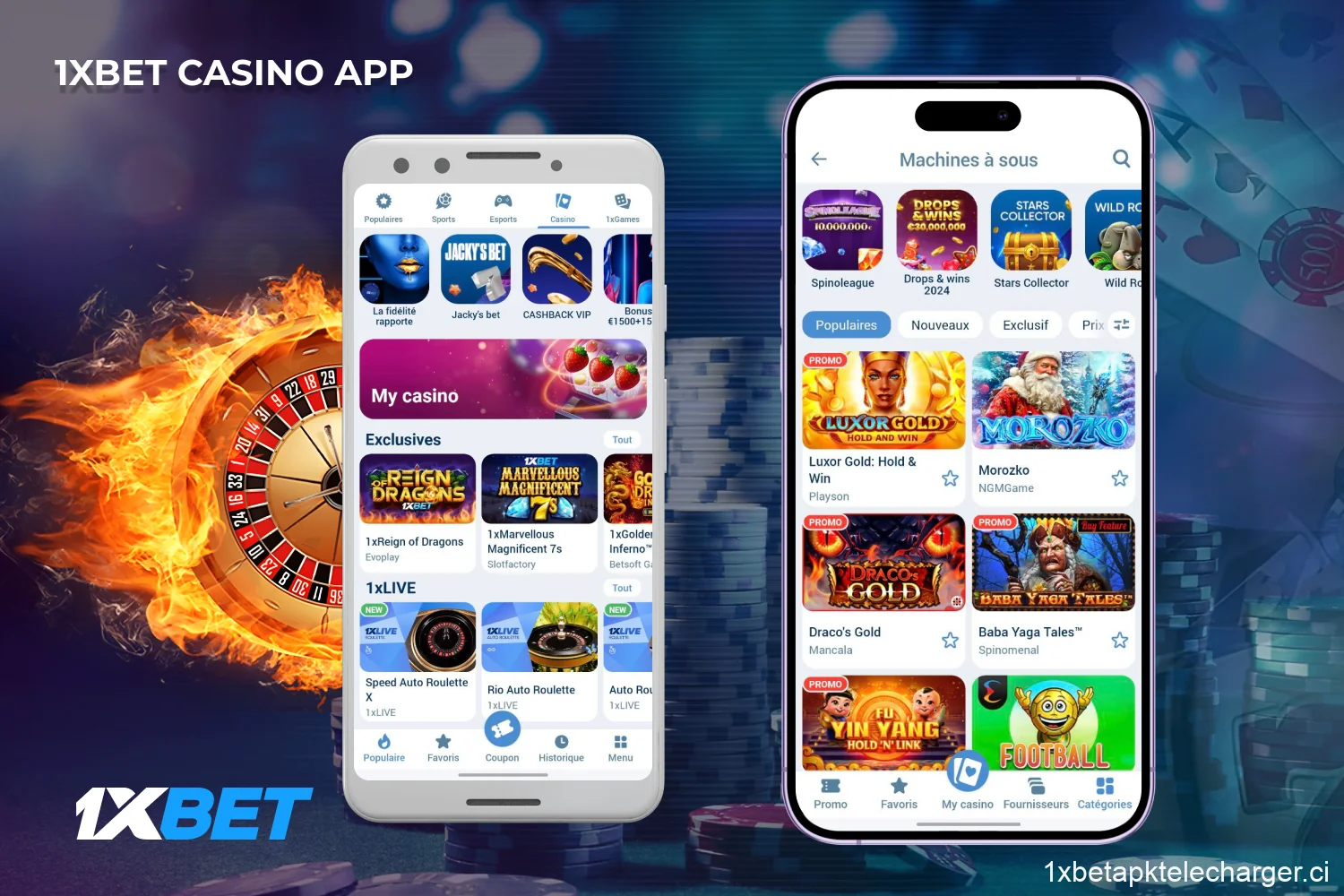 L'application mobile 1xBet Casino offre aux joueurs de Côte d'Ivoire une variété de jeux provenant de plus de 150 fournisseurs, y compris des machines à sous, des jeux de table, des jeux de hasard et des jeux de croupiers en direct